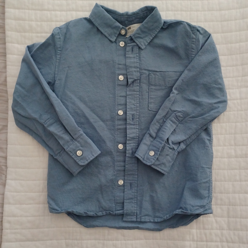 H&M Boys Blue 100% Cotton Button Down Shirt Size 5t